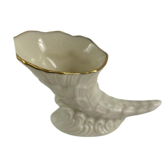 Vintage Lenox Porcelain Cornucopia Vase Trinket Toothpick Holder With 24K Gold T - Picture 4 of 8